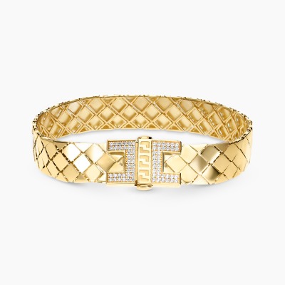 Bransoletka z żółtego złota 585 szeroka z cyrkoniami dł....