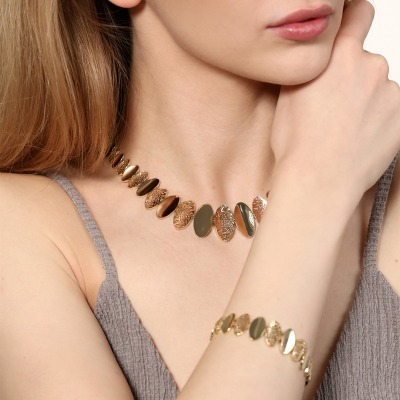 Naszyjnik kolia żółte złoto 585 owalne ażurowe i gładkie... 2