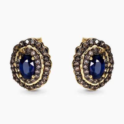 Kolczyki retro z żółtego złota 585 z szampańskimi...