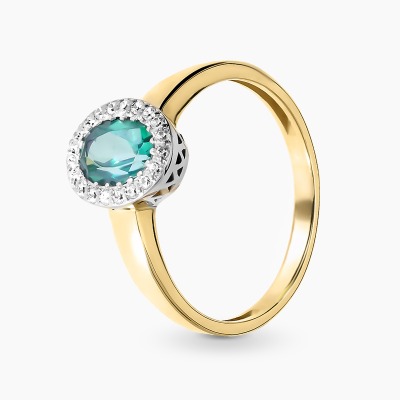 Pierścionek dwukolorowe złoto 585 z wyjątkowym topazem i...