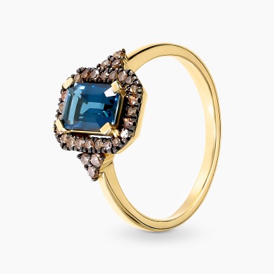 Pierścionek żółte złoto 585 z diamentami i topazem London...