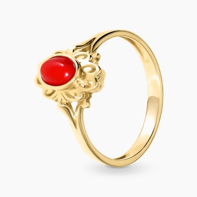Pierścionek z żółtego złota 585 z koralem  2,69 g
