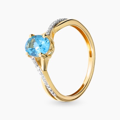 Pierścionek żółte złoto 585 z diamentami i topazem 1,0 ct