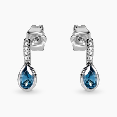 Kolczyki z białego złota 585 łezki z diamentami i...