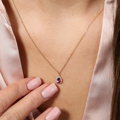 Naszyjnik dwukolorowe złoto 585 łezka z diamentami i... 2