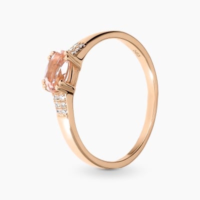 Pierścionek z różowego złota 585 z diamentami i owalnym...