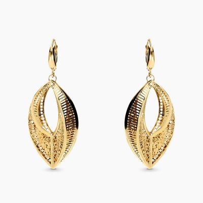 Kolczyki wiszące z żółtego złota 585 przestrzenne z ażurem