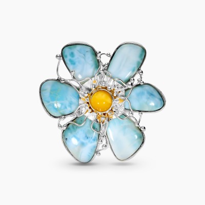 Zawieszka ze srebra w kształcie kwiatu z larimarami i...