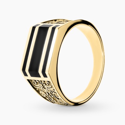 Sygnet z żółtego złota 585 z onyksem 8,98 g