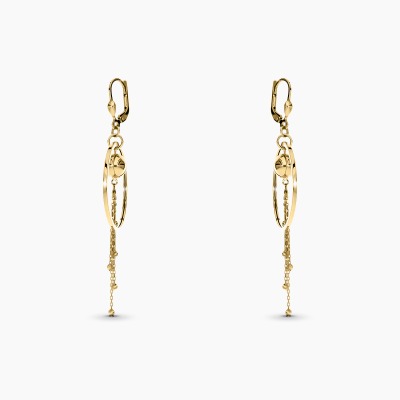 Kolczyki kółka z łańcuszkami z dwukolorowego złota 585