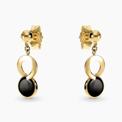 Kolczyki wiszące z żółtego złota 585 z onyksami  1,13 g