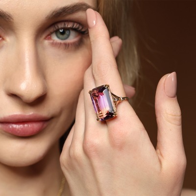 Pierścionek z żółtego i białego złota 585 z brylantami i... 2