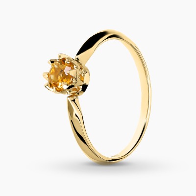 Pierścionek z żółtego złota 585 klasyczny z cytrynem 0,42 ct