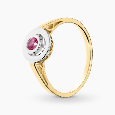 Pierścionek z dwukolorowego złota 585 z rubinem 0,26 ct w...