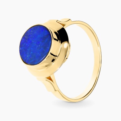 Pierścionek z żółtego złota 585 z okrągłym opalem...