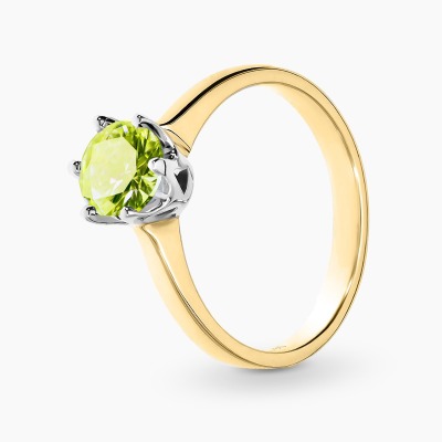 Pierścionek z żółtego i białego złota 585 z oliwinem 0,93...