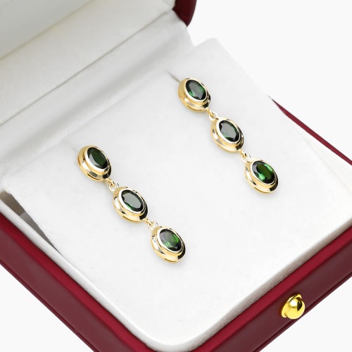 Kolczyki wiszące Portofino żółte złoto 585 z zielonymi turmalinami 2,52 ct