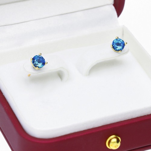 Kolczyki Sorrento żółte złoto 585 z topazami London Blue 1,20 ct