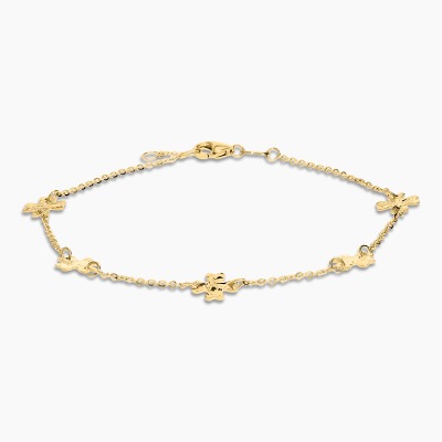 Bransoletka celebrytka z żółtego złota 585 z koniczynkami...