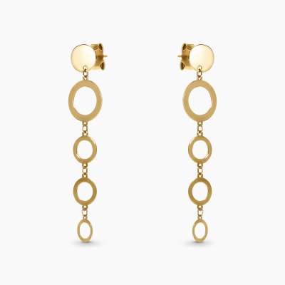 Kolczyki wiszące żółte złoto 585 kółka dł. 4,2 cm