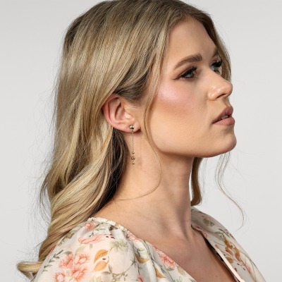 Kolczyki wiszące z żółtego złota 585 łańcuszki z kuleczkami 2