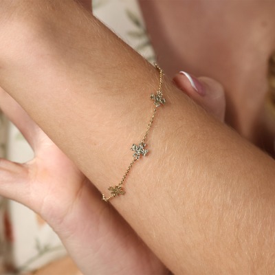 Bransoletka celebrytka z żółtego złota 585 z koniczynkami... 2