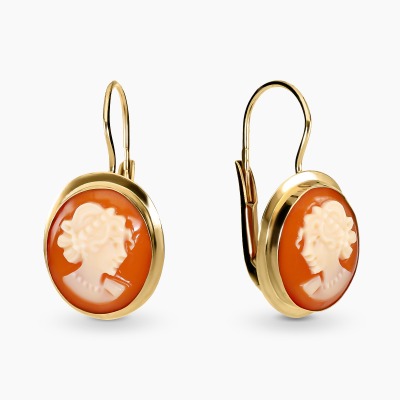 Kolczyki wiszące z żółtego złota 585 z kameą 2