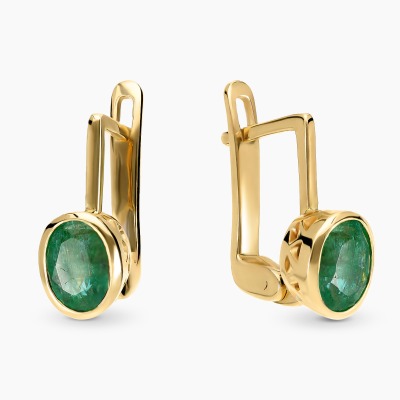 Kolczyki z żółtego złota 585 z owalnymi szmaragdami 1,50 ct 2