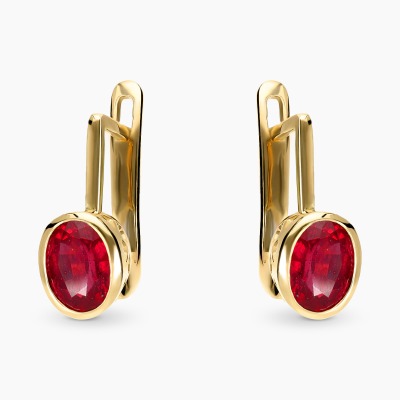 Kolczyki z żółtego złota 585 z owalnymi rubinami 2 ct