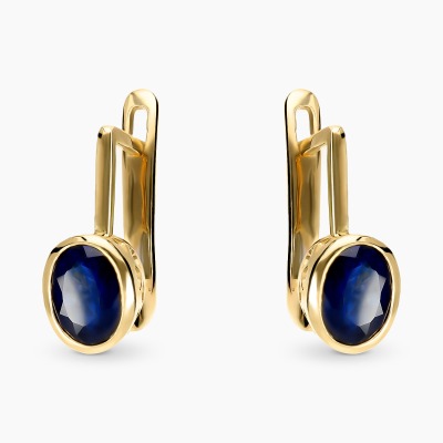 Kolczyki z żółtego złota 585 z owalnymi szafirami 2 ct