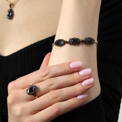 Bransoleta żółte złoto 585 z szafirami 3,01 ct i czarnymi... 2