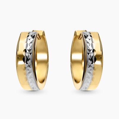 Kolczyki dwukolorowe kółka złoto 585 z diamentowanym detalem