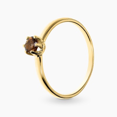 Pierścionek z żółtego złota 585 klasyczny z kwarcem...