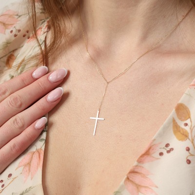 Naszyjnik celebrytka z żółtego złota 585 krzyżyk dł.... 2