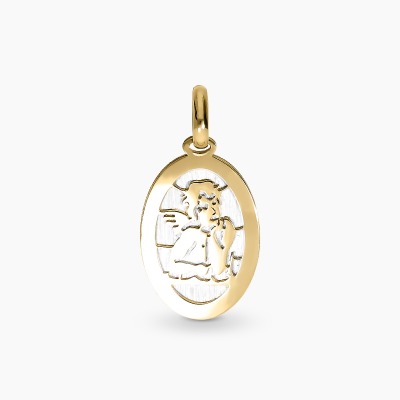 Zawieszka medalik z dwukolorowego złota 585 z aniołkiem
