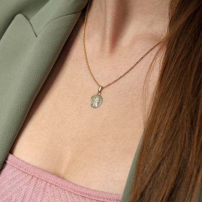 Zawieszka medalik z żółtego złota 585 okrągły z Matką... 2