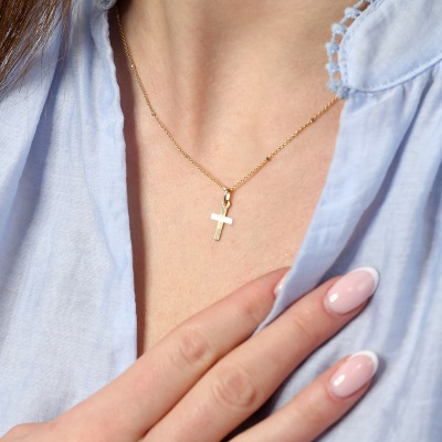 Zawieszka płaski krzyżyk z żółtego złota 585 błyszczący... 2