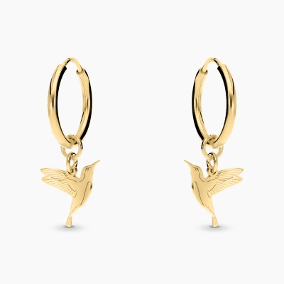 Kolczyki Flower Garden koła srebrne pozłacane z kolibrem