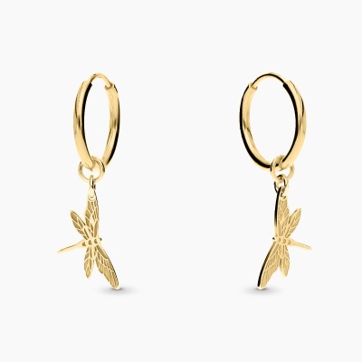 Kolczyki Flower Garden koła srebrne pozłacane z ważką 2