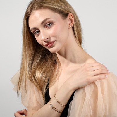 Bransoletka owalne elementy z żółtego i białego złota 585... 2