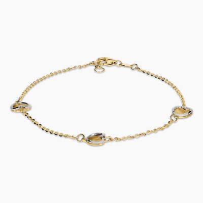 Bransoletka z żółtego i białego złota 585 z sercami dł....