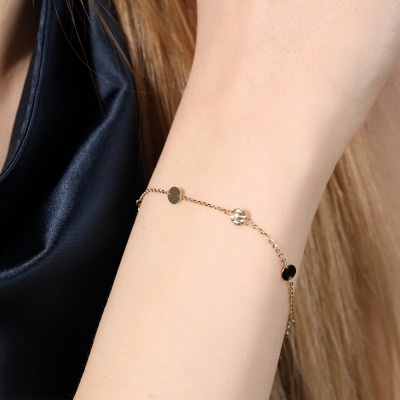 Bransoletka celebrytka z żółtego złota 585 z okrągłymi... 2