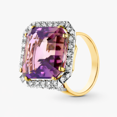 Pierścionek złoty 585 z okazałym ametrynem 17,06 ct i...