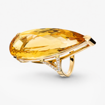 Pierścionek złoty 585 z dużym cytrynem 36,88 ct i...