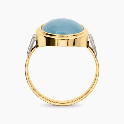 Pierścionek żółte złoto 585 z brylantami 0,08 ct i okazałym akwamarynem 10,52 ct