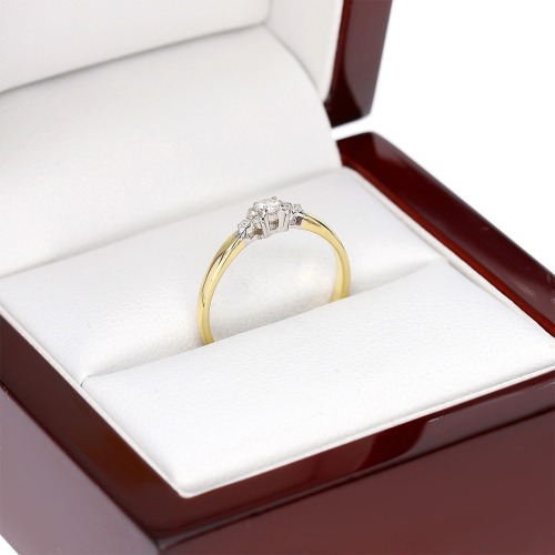 Pierścionek klasyczny z żółtego i białego złota 585 z brylantami 0,12 ct