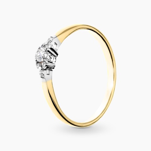 Pierścionek klasyczny z żółtego i białego złota 585 z brylantami 0,12 ct