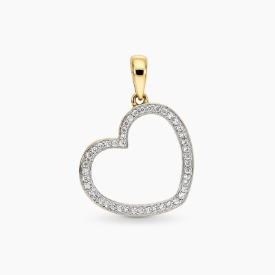 Zawieszka dwukolorowe złoto 585 serce z diamentami 0,09 ct