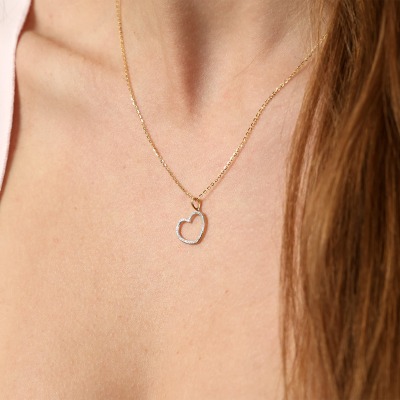 Zawieszka dwukolorowe złoto 585 serce z diamentami 0,09 ct 2