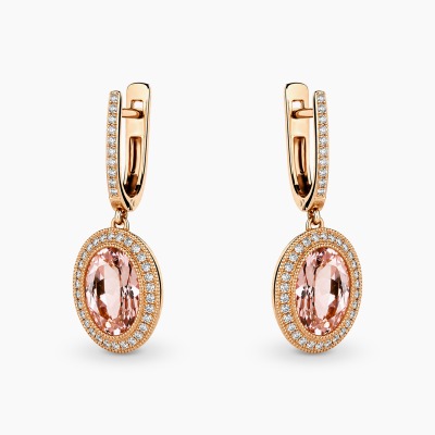 Kolczyki z różowego złota 585 z morganitami 3,29 ct i...